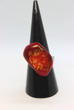 Bague réglable en pâte polymère rouge dorée, bijou unique