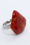 Bague réglable décor pâte polymère rouge et orange  bijou unique